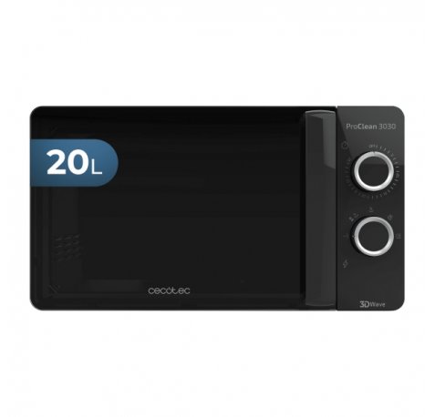 Cecotec Proclean 3030 Microondas - 700W - Capacidad 20L - Modo Descongelar - Facil Limpieza - Tecnologia 3DWave - 6 Niveles - Avisador Acustico - Color Negro