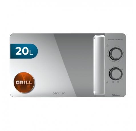 Cecotec Proclean 3160 Mirror Microondas - 700W - Capacidad 20L - Grill de 800W - Tecnologia 3DWave - Modo Descongelar - 6 Niveles - Avisador Acustico - Color Acero