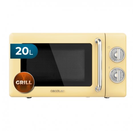 Cecotec Proclean 3110 Retro Yellow Microondas con Grill - 700W - Capacidad 20L - 6 Niveles - Estilo Vintage - Avisador Acustico - Color Amarillo Pastel