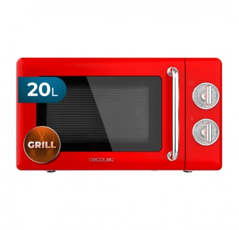 Cecotec Proclean 3110 Retro Red Microondas con Grill - 700W - Capacidad 20L - 6 Niveles - Estilo Vintage - Avisador Acustico - Color Rojo