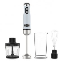 Cecotec Power RetroBlue 1200Max Cream and Crush Batidora de Mano - 1200W - Vaso de 0.5L - Accesorios Multifuncion - Campana Antisalpicadura - 4 Hojas Recubiertas de Titanio - Color Azul Claro Pastel
