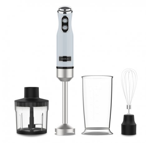 Cecotec Power RetroBlue 1200Max Cream and Crush Batidora de Mano - 1200W - Vaso de 0.5L - Accesorios Multifuncion - Campana Antisalpicadura - 4 Hojas Recubiertas de Titanio - Color Azul Claro Pastel