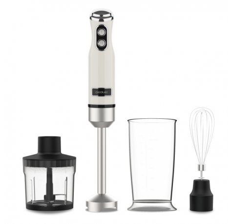 Cecotec Power RetroBeige 1200Max Cream and Crush Batidora de Mano - 1200W - Vaso de 0.5L - Accesorios Multifuncion - Campana Antisalpicadura - 4 Hojas Recubiertas de Titanio - Color Beige