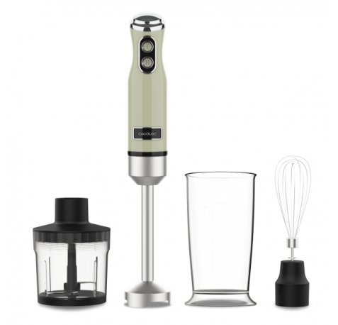 Cecotec Power RetroGreen 1200Max Cream and Crush Batidora de Mano - 1200W - Vaso de 0.5L - Accesorios Multifuncion - Campana Antisalpicadura - 4 Hojas Recubiertas de Titanio - Color Verde Claro
