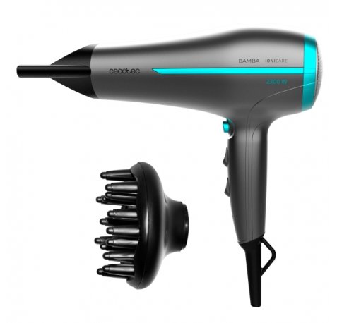 Cecotec IoniCare 5200 Aura Black Secador de Pelo - 2300W - Cable de 1.8m - Tecnologia con Iones - Boquilla de Precision - Difusor - 2 Velocidades - 3 Temperaturas - Color Gris Oscuro