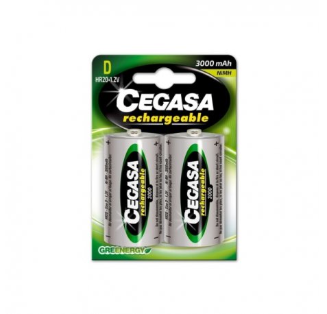 Cegasa Rechargeable Pack de 2 Pilas Recargables HR20 D 3000mAh