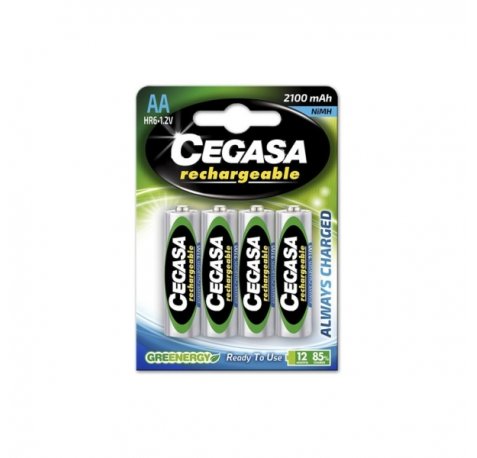Cegasa Rechargeable Pack de 4 Pilas Recargables AA HR6 2100mAh - Tecnologia RTU