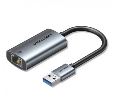 Vention Conversor USB a Ethernet - Cable de 15cm - Velocidad hasta 1Gbps - Carcasa de Aluminio y ABS - Color Gris