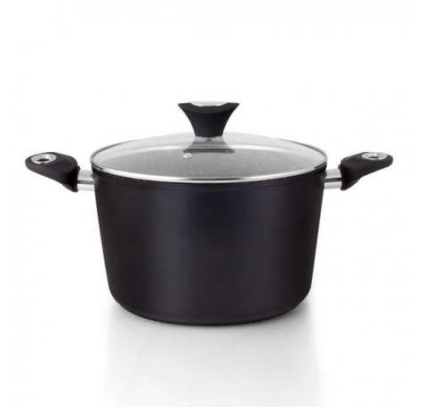 Orbegozo CFH 3020 Cacerola Honda Fundicook - 6L de Capacidad - Aluminio Forjado - Antiadherente - Facil Limpieza - Mango Ergonomico - Tapa de Cristal Templado