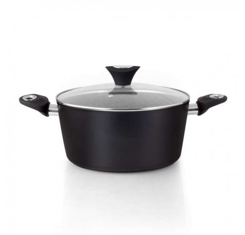 Orbegozo CFM 2024 Fundicook Cacerola de Aluminio Forjado con Capacidad de 5.09L - Antiadherente Libre de Pfoa - Mango Ergonomico y Tapa de Cristal Templado - Facil Limpieza