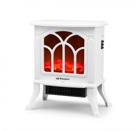 Orbegozo CM 9021 Chimenea Electrica - Potencia 1500W - Termostato Regulable - Efecto Fuego Real - Calefactor Ceramico - 40.5x45x24cm - Color blanco