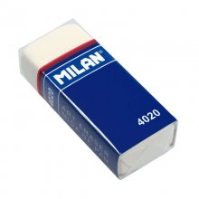 Milan 4020 Goma de Borrar Rectangular - Miga de Pan - Suave Caucho Sintetico - Faja de Carton Azul - Envuelta Individualmente - Color Blanco (10 uds)