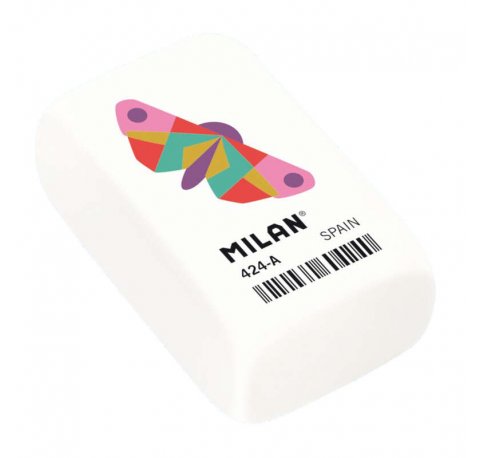 Milan 424A Goma de Borrar Rectangular - Miga de Pan - Caucho Sintetico - Color Blanco - Dibujos Geometricos de Animales Surtidos (24 uds)