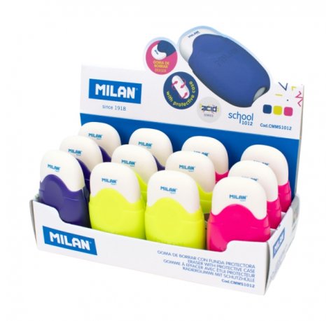 Milan School Expositor con 12 Gomas con Funda Protectora - Miga de Pan - Caucho Sintetico - Colores Surtidos