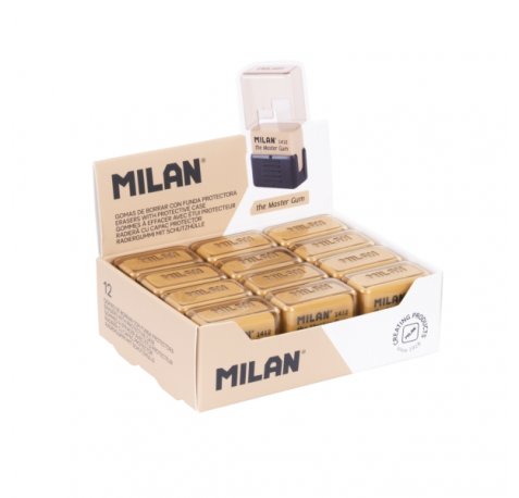 Milan Master Gum Expositor con 12 Gomas para Bellas Artes - Funda Rigida - Miga de Pan - Caucho Sintetico - Color Marron