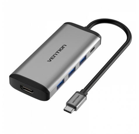 Vention Docking Station 5 en 1 USB-C a HDMI 4K/3xUSB3.0/PD100W - 0.15m - Color Gris