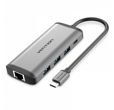 Vention Docking Station 7 en 1 USB-C a HDMI 4K/3xUSB3.0/RJ45/Lector SD/TF/PD87W - 0.15m - Color Gris