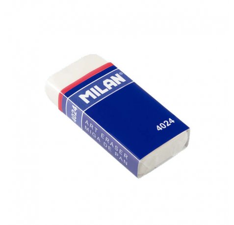 Milan 4024 Goma de Borrar Rectangular - Miga de Pan Flexible - Caucho Sintetico - Faja de Carton Azul - Envuelta Individualmente - Color Blanco (24 uds)