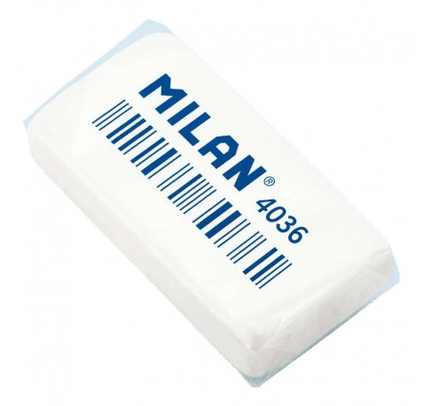 Milan 4036 Goma de Borrar Rectangular - Miga de Pan - Caucho Sintetico - Envuelta Individualmente - Color Blanco (36 uds)