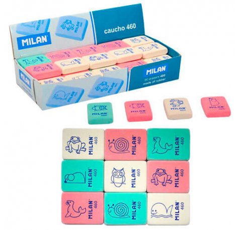 Milan 460 Goma de Borrar Rectangular Flexible - Miga de Pan - Caucho Sintetico - Dibujos Infantiles - Colores Surtidos (60 uds)