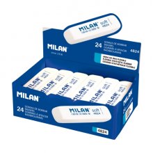 Milan 4824 Gomas de Borrar Biseladas - Miga de Pan - Caucho Sintetico - Flexible - Color Blanco (24 uds)