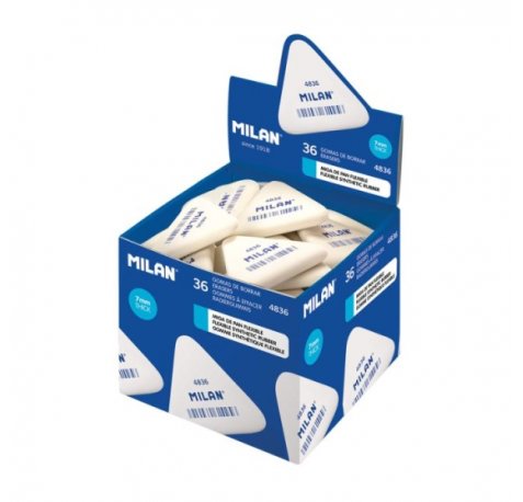 Milan 4836 Goma de Borrar Triangular Flexible - Miga de Pan - Caucho Sintetico - Color Blanco (36 uds)