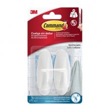 Command Pack de 2 Ganchos Medianos para Aseo - Resistente al Agua - 4 Tiras Adhesivas - Soporta hasta 1.3kg - Color Blanco