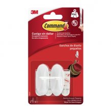 Command Pack de 2 Ganchos Compactos - Talla S - 4 Tiras Adhesivas - Soporta hasta 450G - Color Blanco