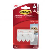 Command Mini Pack de 3 Ganchos - 4 Tiras Adhesivas - Soportan hasta 225G - Color Blanco