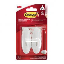 Command Pack de 2 Ganchos Medianos - Punta de Alambre - 4 Tiras Adhesivas - Soporta hasta 1.3kg - Color Blanco