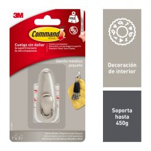 Command Forever Gancho Metalico Compacto - Talla S - 2 Tiras Adhesivas - Soporta hasta 0.45kg - Color Niquel Pulido Command Forever Gancho Metalico Compacto - Talla S - 2 Tiras Adhesivas - Soporta hasta 0.45kg - Color Niquel Pulido