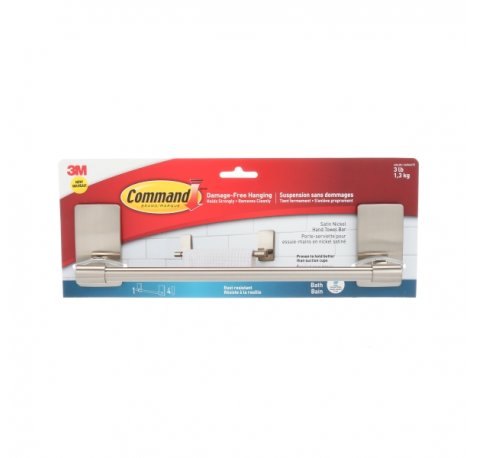 Command Toallero para Aseo - Soporta hasta 1.3kg - Incluye 4 Tiras Adhesivas Medianas - Resistente al Agua y Oxido - Color Niquel Satinado