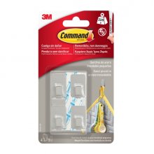Command Pack de 4 Ganchos Compactos - Acero Inoxidable - 5 Tiras Adhesivas - Soporta hasta 225G - Talla S - Color Transparente