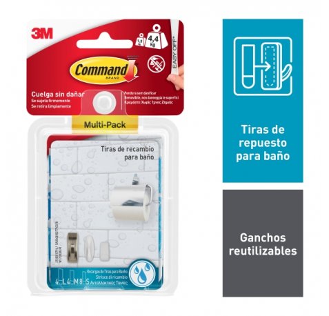 Command Pack de 16 Tiras Adhesivas de Repuesto - Formatos Surtidos - Resistente al Agua - Color Azul