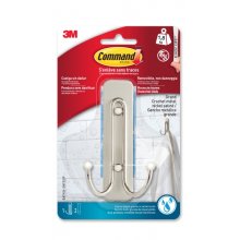 Command Gancho Doble Grande para Aseo - 2 Tiras Adhesivas - Soporta hasta 1.8kg - Color Niquel Satinado Command Gancho Doble Grande para Aseo - 2 Tiras Adhesivas - Soporta hasta 1.8kg - Color Niquel Satinado