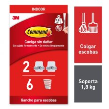 Command Soporte de Pared para Escoba - 6 Pack de 2 Tiras Adhesivas - Soporta hasta 1.8kg - Color Blanco