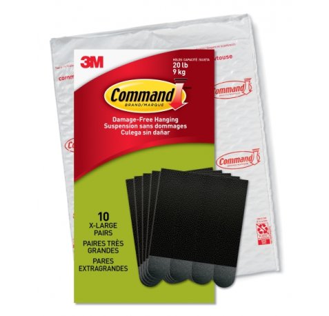 Command Pack de 20 Tiras Adhesivas para Objetos Pesados - 9kg - 10 Pares XL - Soporta hasta 9kg - Color Negro