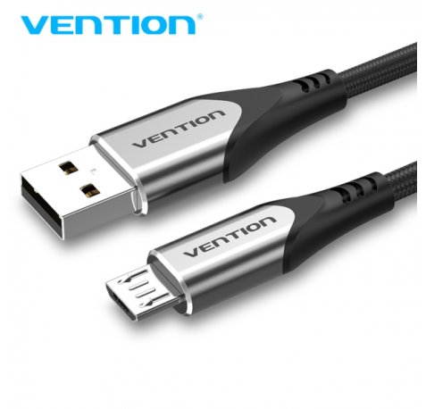 Vention Cable Micro USB Reversible - Carga Rapida 3A - Transmision 480Mbps - Durabilidad Mejorada - Proteccion de Bateria - Color Gris