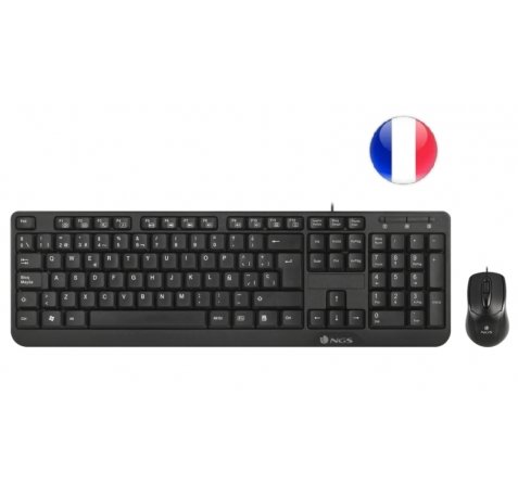 NGS Cocoa Pack USB Teclado Multimedia + Raton 1000dpi 3 Botones - Uso Ambidiestro - French - Color Negro