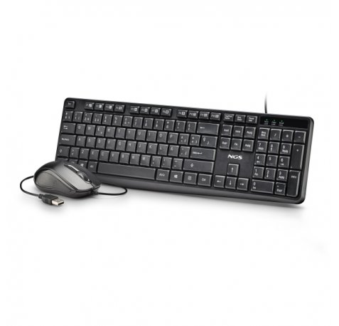 NGS Cocoa Kit V2 Combo Teclado + Raton USB - Teclado Multimedia - Raton 1000dpi 3 Botones - Uso Ambidiestro - Color Negro
