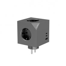 Coolbox Cubik Cubo Multienchufes con 3 Tomas + 2x USB-C 20W max. - 1x USB-A 15W max.  - Color Gris