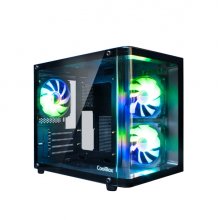 Coolbox GM100 Vision Caja Mini Torre Micro ATX, Mini-ITX - Frontal y Lateral Cristal Templado - Tamaño HDD 2.5" - USB-A 3.0 y Audio - 3 Ventiladores ARGB 120mm - Soporta Refrigeracion Liquida