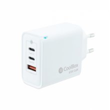 Coolbox Cargador de Pared GaN 65W USB-C/USB-C/USB-A Carga Rapida - Tecnologia GaN - Compatible con Multiples Dispositivos - Diseño Compacto. - Color Blanco