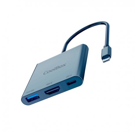 CoolBox MiniDock C31 USB-C - 1x HDMI 4K, 1x USB 3.2 Gen1, 1x USB-C PD - Compatible con PC, MAC y Consolas - Aluminio - Color Gris