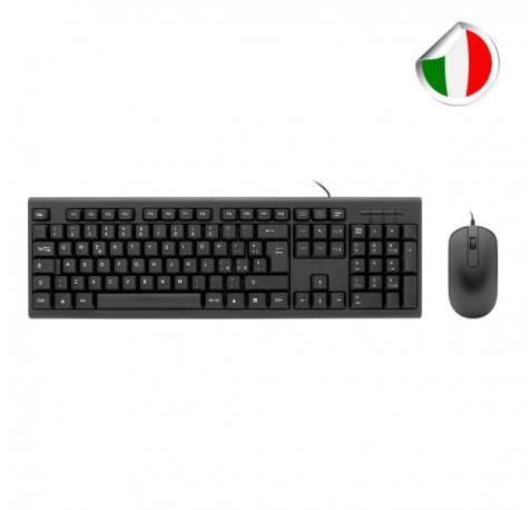 Coolbox COO-KTR-02UIT Pack USB Teclado 105 Teclas - QWERTY Italiano + Raton 3 Botones - Uso Ambidiestro - Color Negro