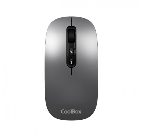 Coolbox W02 Raton Inalambrico - Bluetooth y RF 2.4GHz - Super Ligero - Boton Acceso Copilot - Recargable Por USB-C - DPI Ajustable - Sensor Optico - Color Gris