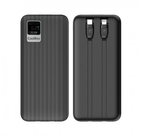 Coolbox DP20 Powerbank 20000mAH 22.5W PD y QC - USB-C y Lightning - Pantalla LCD - Color Negro