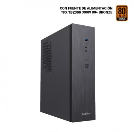 Coolbox T370-BZ Slim Caja Torre MicroATX - TamaÃ±o Disco Soportado 2.5" - USB-A 3.2 Gen1, USB-C 3.2 Gen1 y Audio HD - Fuente de Alimentacion 300W - Color Negro