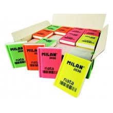 Milan Nata 2036 Goma de Borrar Rectangular - Plastico - Suave - Diseño Libro - Colores Fluorescentes Surtidos (36 uds)