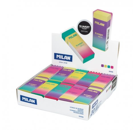 Milan Nata 320 Sunset Expositor con 20 Gomas de Borrar - Colores Surtidos